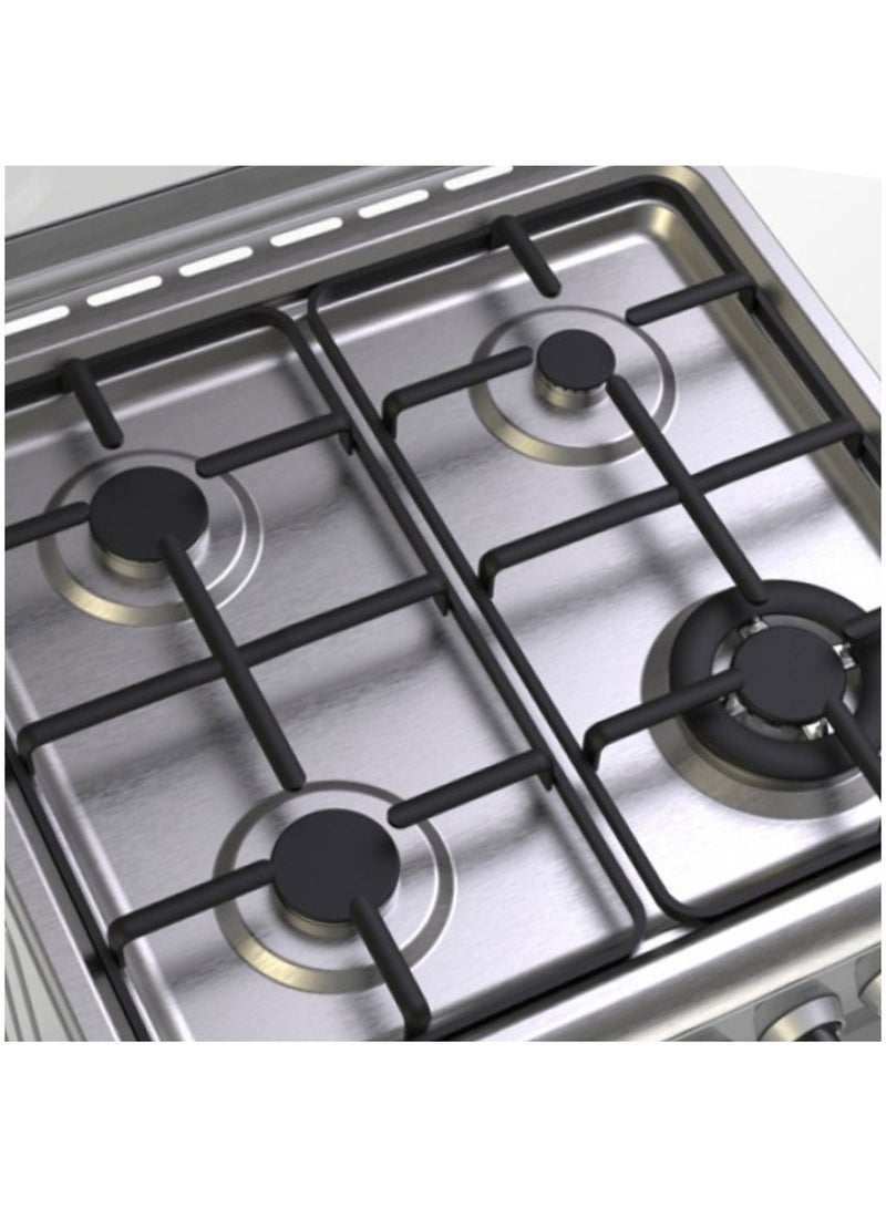 عفرا Freestanding Gas Cooking Range | 60x60cm Stove Oven | 4 Gas Burners | Full Safety Auto Ignition | Double Burner Gas Oven with Rotisserie | Stainless Steel Cooktop | Glass Lid | Adjustable Legs | 2-Year Warranty AF-60 Silver  - Image 5