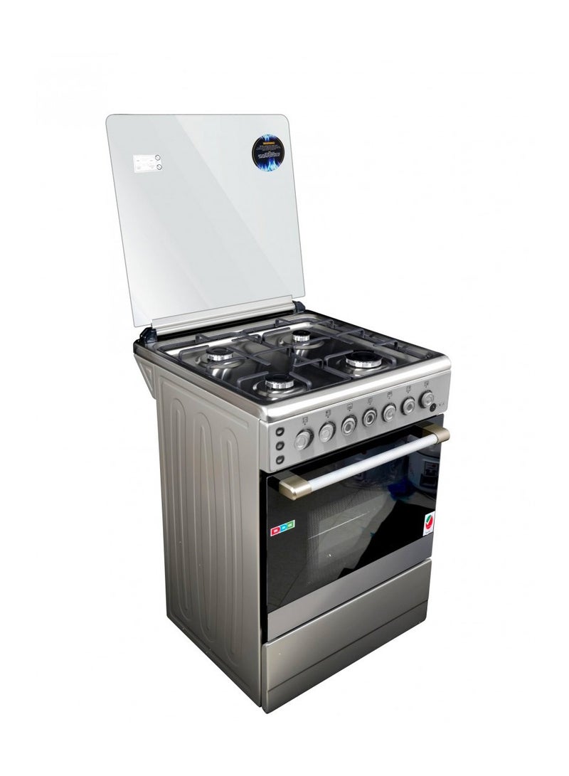 عفرا Freestanding Gas Cooking Range | 60x60cm Stove Oven | 4 Gas Burners | Full Safety Auto Ignition | Double Burner Gas Oven with Rotisserie | Stainless Steel Cooktop | Glass Lid | Adjustable Legs | 2-Year Warranty AF-60 Silver  - Image 3