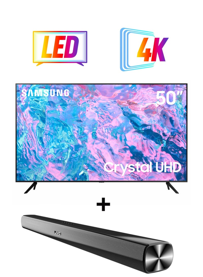 Samsung 50Inch Crystal UHD 4K Smart TV 2023 UA50CU7000UXZN + 2.0CH Soundbar Plus Bluetooth, Usb, Fm Radio With 600W PMPO 50CU7000+THN322B Black  - Image 1