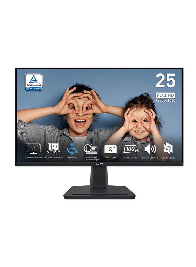 MSI Pro MP251P Business Productivity Monitor, 24.5" FHD IPS Display, 100Hz Refresh Rate, 1ms (MPRT) Response Time, AMD FreeSync Technology, Built-In 2x 2w Speakers Black  - Image 1