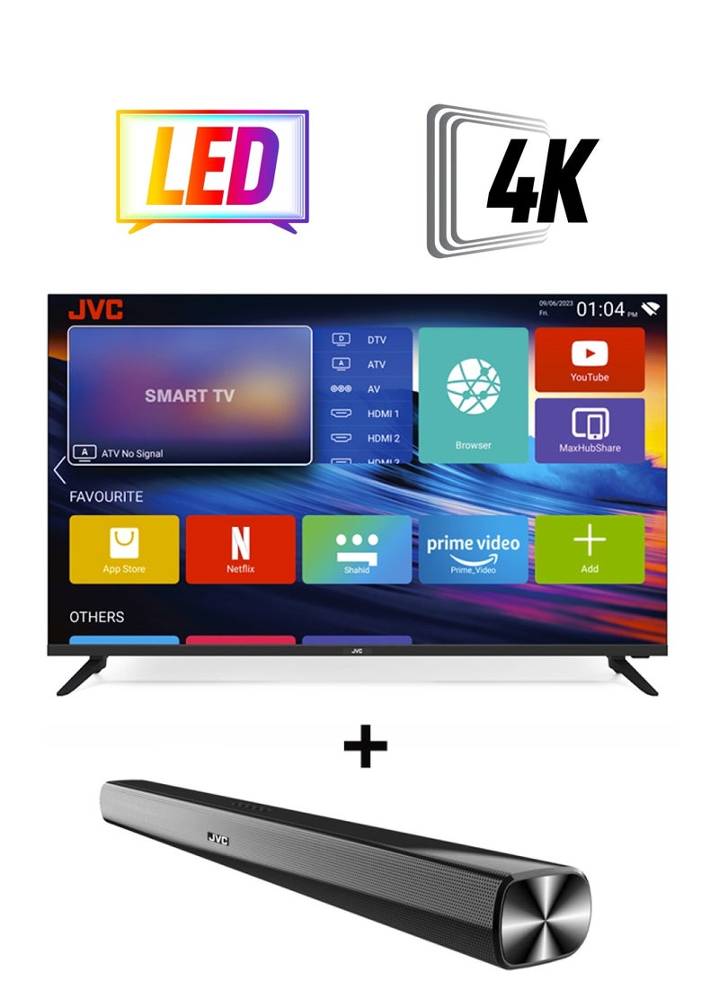 جي في سي تلفزيون ذكي 50 بوصة بدقة 4K UHD بدون حواف مع تقنية Dolby Audio + 2.0CH Soundbar Plus بلوتوث، USB، راديو Fm مع 600W PMPO - Image 1