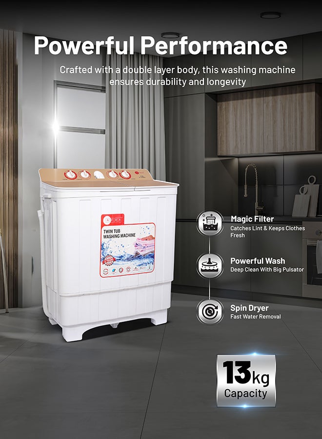 AFRA Twin Tub Washing Machine, 13kg Capacity, Plastic Body, Pulsator, ESMA Approved, 2 Years Warranty 13 kg AF-1300WMGL White  - Image 3