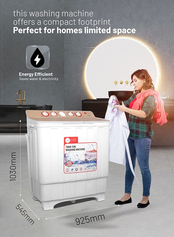 AFRA Twin Tub Washing Machine, 13kg Capacity, Plastic Body, Pulsator, ESMA Approved, 2 Years Warranty 13 kg AF-1300WMGL White  - Image 5