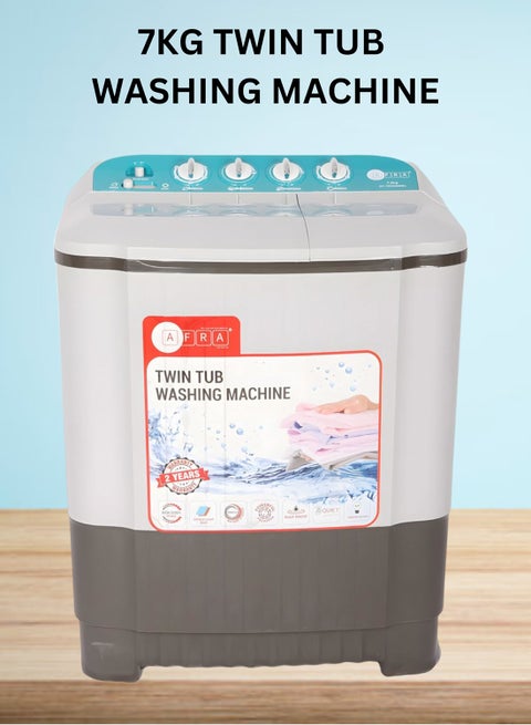 7.0kg Twin-Tub Washing Machine with Powerful Pulsator | European Design| Rust-Free Silent Operation| and Energy-Saving Features | 1-Year Warranty 7 kg AF-7000WMBL White