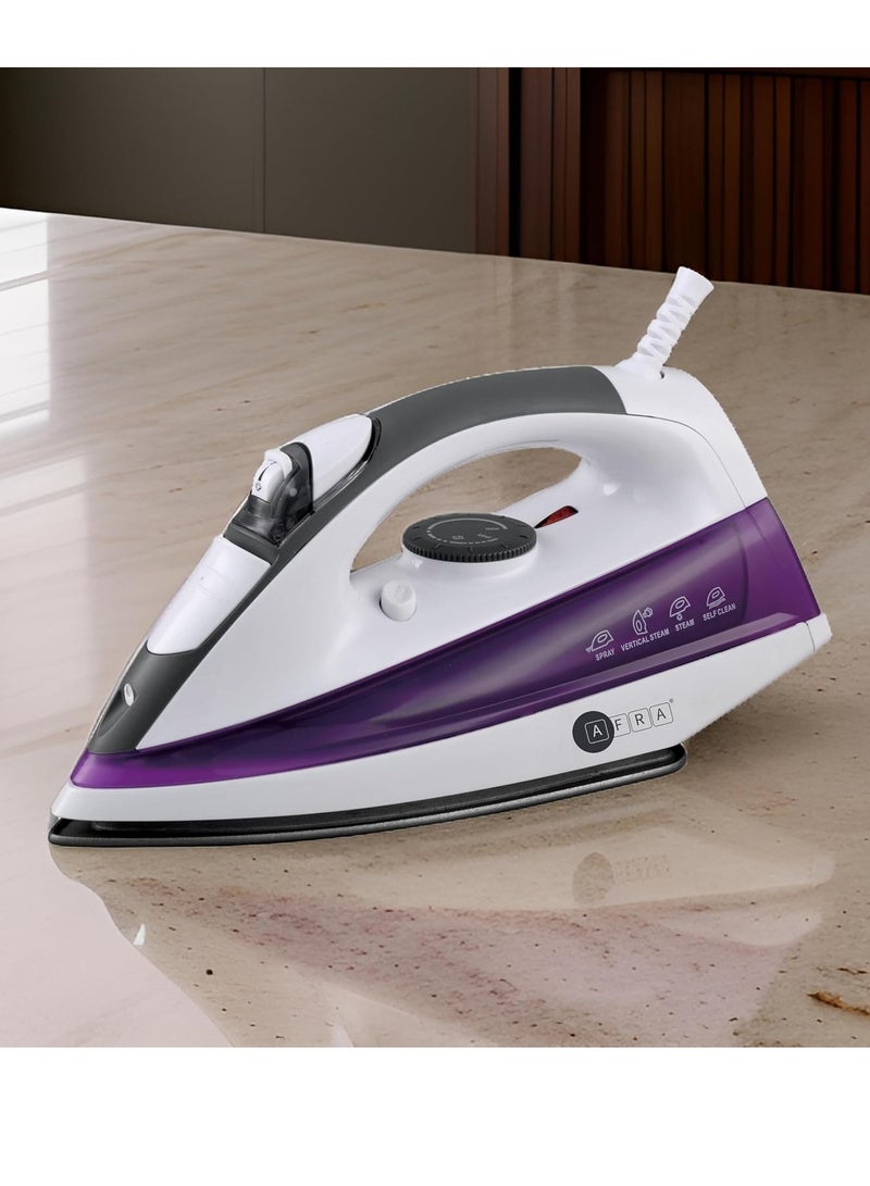 AFRA AFRA Steam Iron, 2200W, 430ml Capacity, White And Purple, Ceramic Coated Soleplate, Vertical Steam, ESMA Approved, AF-2200IRWP, 2 Years Warranty 430 ml 2200 W AF-2200IRWP white  - Image 2