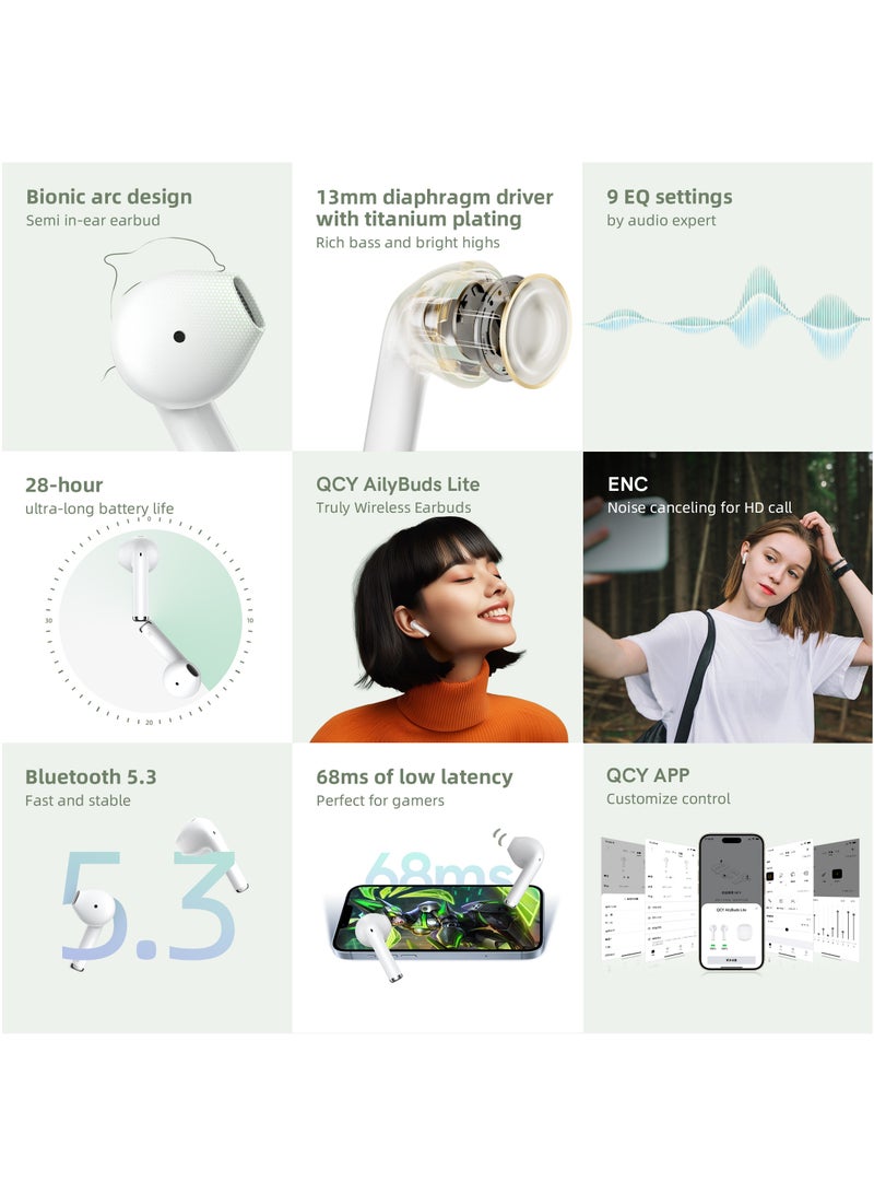 كيو سي واي - سماعات أذن Ailybuds Lite T29 لاسلكية حقًا مع تصميم قوس بيونيك، اتصال بلوتوث قوي 5.3، عمر بطارية 28 ساعة وزمن وصول منخفض 68 مللي ثانية، أسود - Image 1