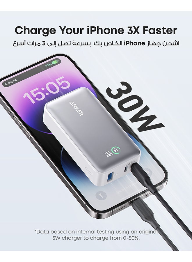 Anker 10000 mAh Power Bank, 533 Power Bank (PowerCore 30W), Power IQ 3.0 Portable Charger with PD 30W Max Output, 10,000mAh Battery Pack for iPhone 16/15/14 Series, Samsung, Huawei, Xiaomi, Redmi, Vivo, Oppo White  - Image 2