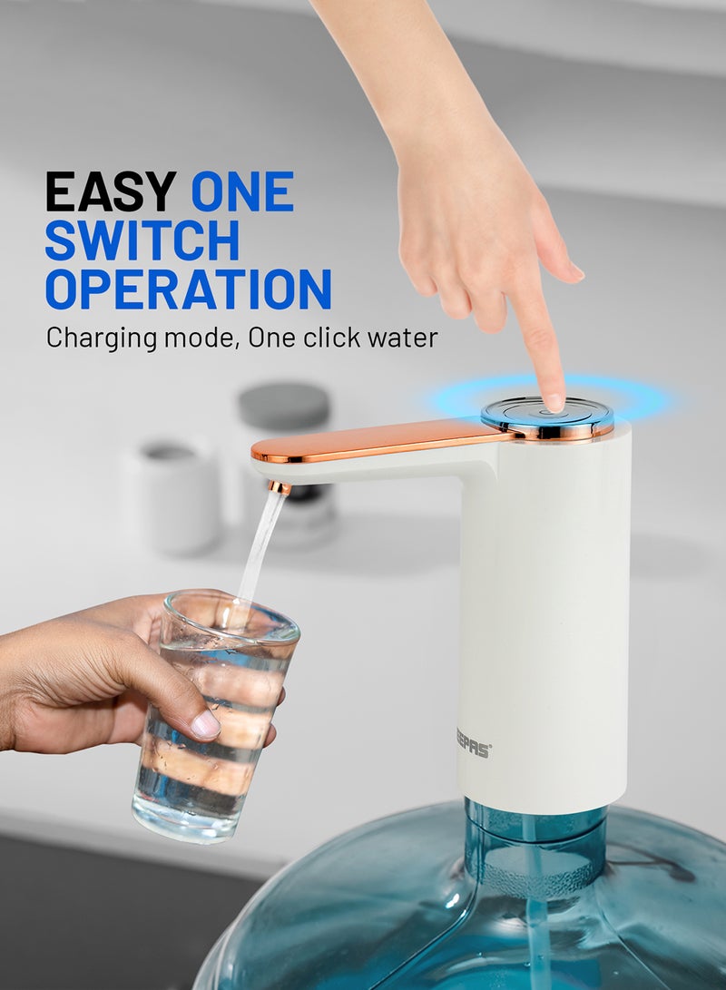 GEEPAS - Rechargeable Water Pump For Water Gallon, Portable And Light-Weight With Easy One Touch Mechanism And USB Charging, Can Be Used At Home And Office GWP17040 White/Rose Gold - Image 1