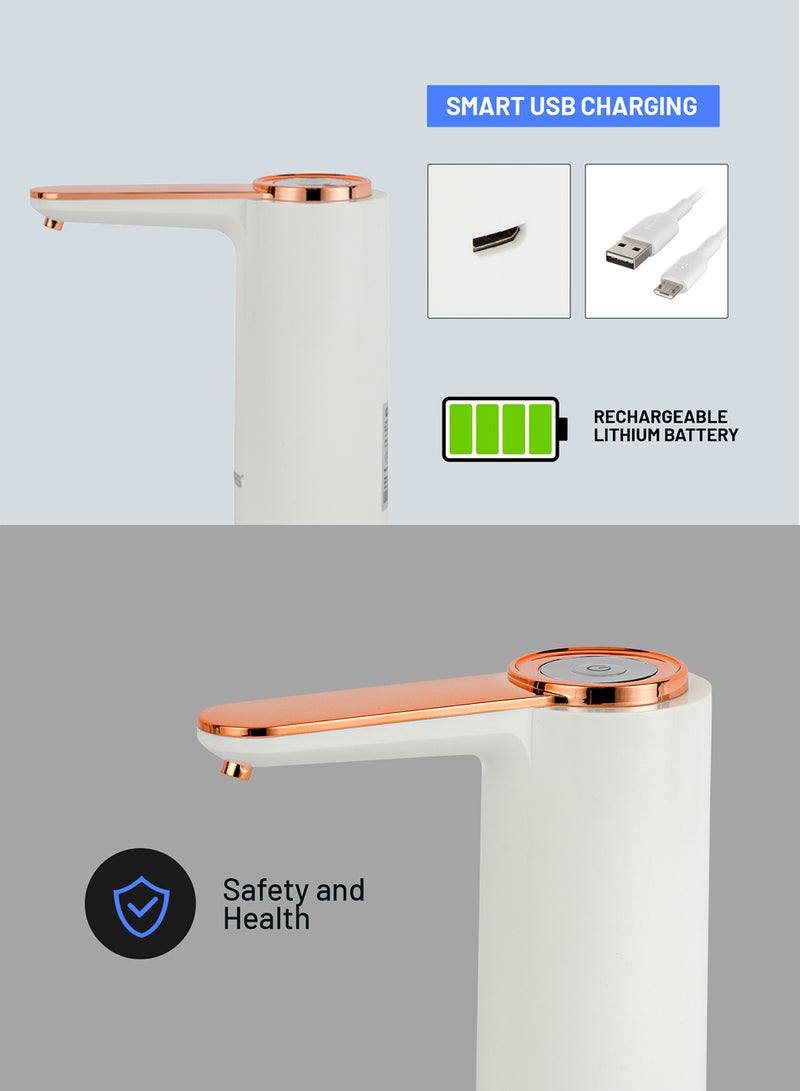 GEEPAS - Rechargeable Water Pump For Water Gallon, Portable And Light-Weight With Easy One Touch Mechanism And USB Charging, Can Be Used At Home And Office GWP17040 White/Rose Gold - Image 1
