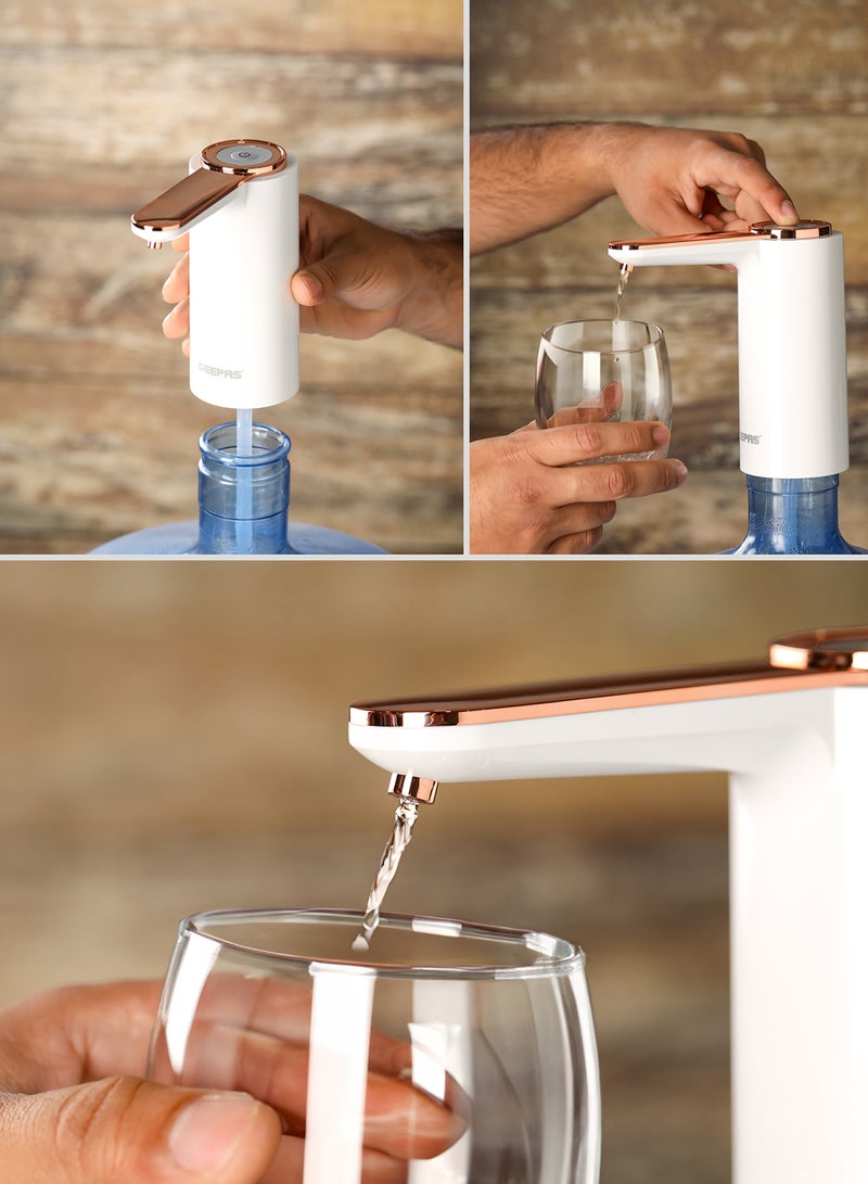 GEEPAS - Rechargeable Water Pump For Water Gallon, Portable And Light-Weight With Easy One Touch Mechanism And USB Charging, Can Be Used At Home And Office GWP17040 White/Rose Gold - Image 1
