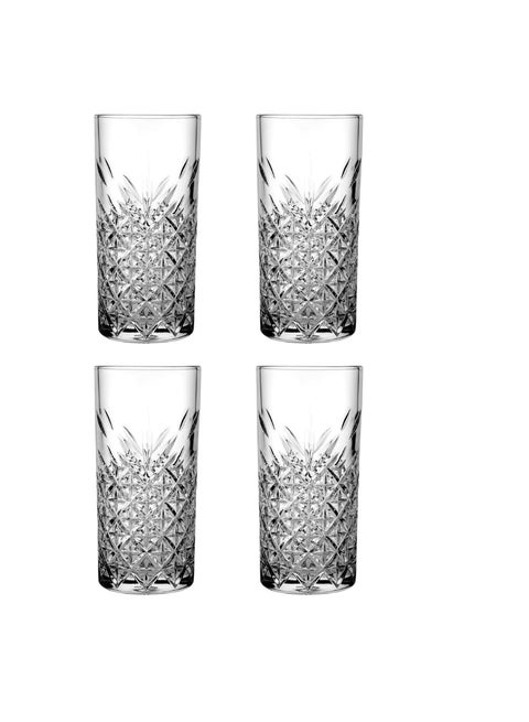 Pasabahce Long Drink Glass "Timeless" in Crystal Design-295ml Set of 4 Cups clear