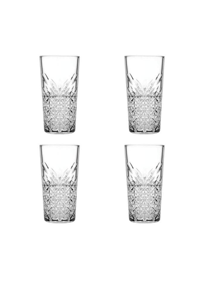 Pasabahce Pasabahce Long Drink Glass “Timeless” in Crystal Design-470ml Set of 4 Cups-Turkey Made clear  - Image 1