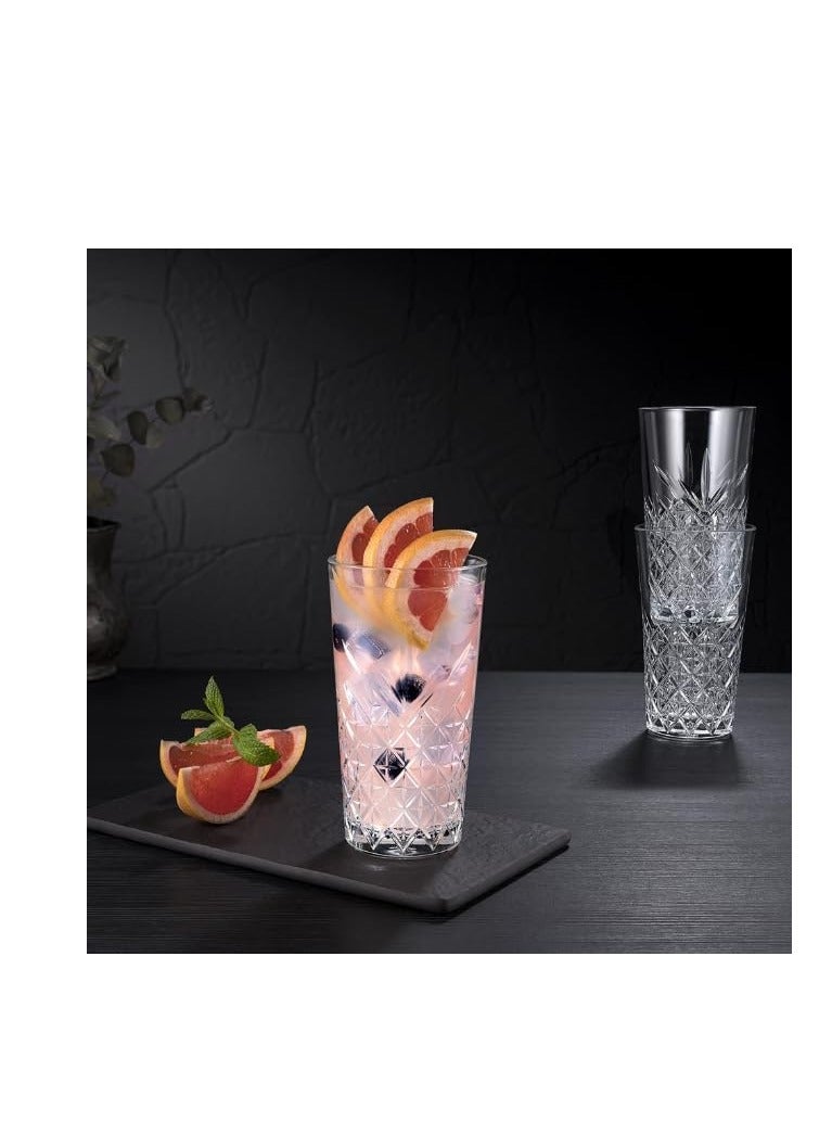 Pasabahce Pasabahce Long Drink Glass “Timeless” in Crystal Design-470ml Set of 4 Cups-Turkey Made clear  - Image 2