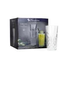 Pasabahce Pasabahce Long Drink Glass “Timeless” in Crystal Design-470ml Set of 4 Cups-Turkey Made clear  - Image 3