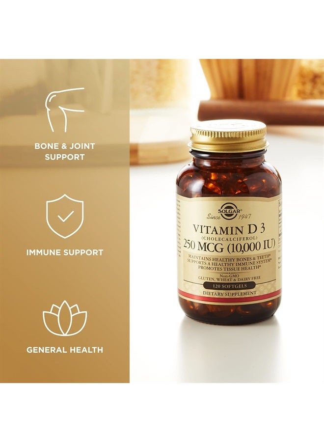 Solgar Vitamin D3 Cholecalciferol 250 MCG (10,000 IU), 120 Softgels Immune System Support - Non GMO, Gluten, Dairy Free - 120 Servings - Image 3