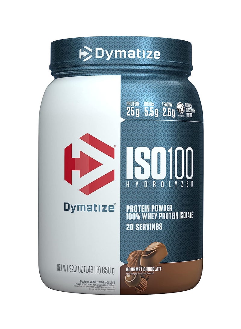 Dymatize ISO 100 Hydrolyzed 100% Whey Protein Isolate Gourmet Chocolate 1.43lb, 650g  - Image 1