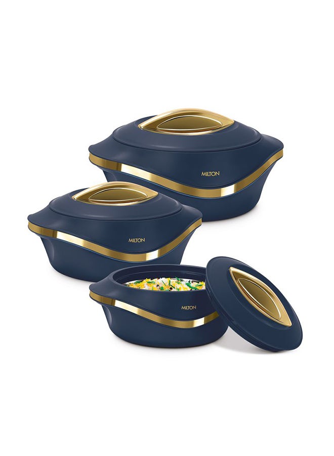 Milton 3-Piece Casserole Set (860ml, 1.27L, 1.96L) Double-Walled Hotpot with PU Insulation & Stainless Steel Inner, Keeps Food Hot/Cold for Hours, Perfect for Serving biryani, Roti - Pearl Reg Blue - Image 1