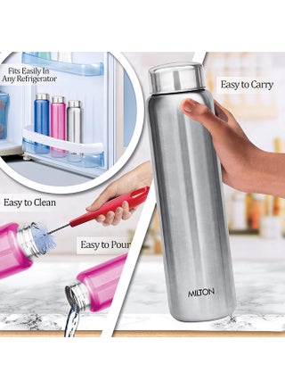 Milton Aqua Water Bottle Set of 3 – Stainless Steel Single-Walled Bottles 1 Litre (920 ml), Leak-Proof Lid, Rust-Proof, ISI Certified, Ideal for School, Office & Gym – Silve Silver - view 4