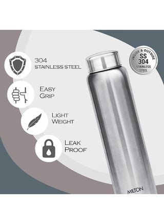 Milton Aqua Water Bottle Set of 3 – Stainless Steel Single-Walled Bottles 1 Litre (920 ml), Leak-Proof Lid, Rust-Proof, ISI Certified, Ideal for School, Office & Gym – Silve Silver - view 3