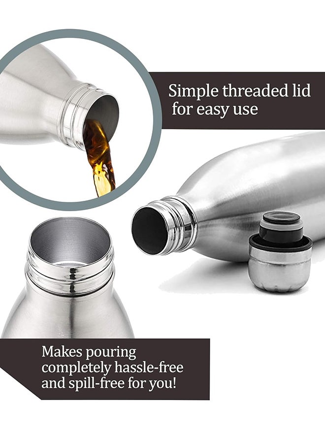 1800ml Vacuum Insulated Water Bottle with Jacket, 18/8 Stainless Steel, Keeps Drinks Hot and Cold for 24 Hours, Double-Walled Thermos Flask with Inner Copper Coating - Duo Dlx Silver