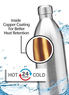 Milton 1800ml Vacuum Insulated Water Bottle with Jacket, 18/8 Stainless Steel, Keeps Drinks Hot and Cold for 24 Hours, Double-Walled Thermos Flask with Inner Copper Coating - Duo Dlx Silver  - Image 2