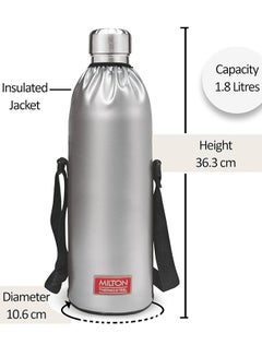 Milton 1800ml Vacuum Insulated Water Bottle with Jacket, 18/8 Stainless Steel, Keeps Drinks Hot and Cold for 24 Hours, Double-Walled Thermos Flask with Inner Copper Coating - Duo Dlx Silver  - Image 4