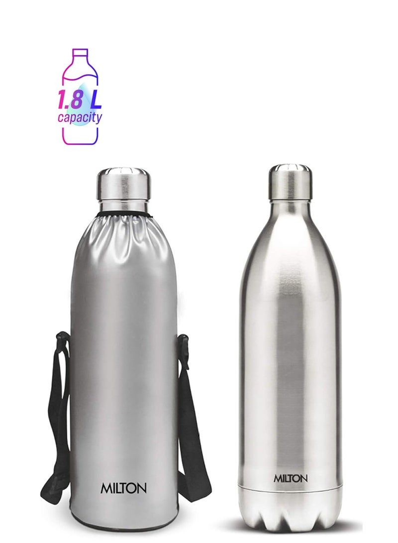 Milton 1800ml Vacuum Insulated Water Bottle with Jacket, 18/8 Stainless Steel, Keeps Drinks Hot and Cold for 24 Hours, Double-Walled Thermos Flask with Inner Copper Coating - Duo Dlx Silver  - Image 1