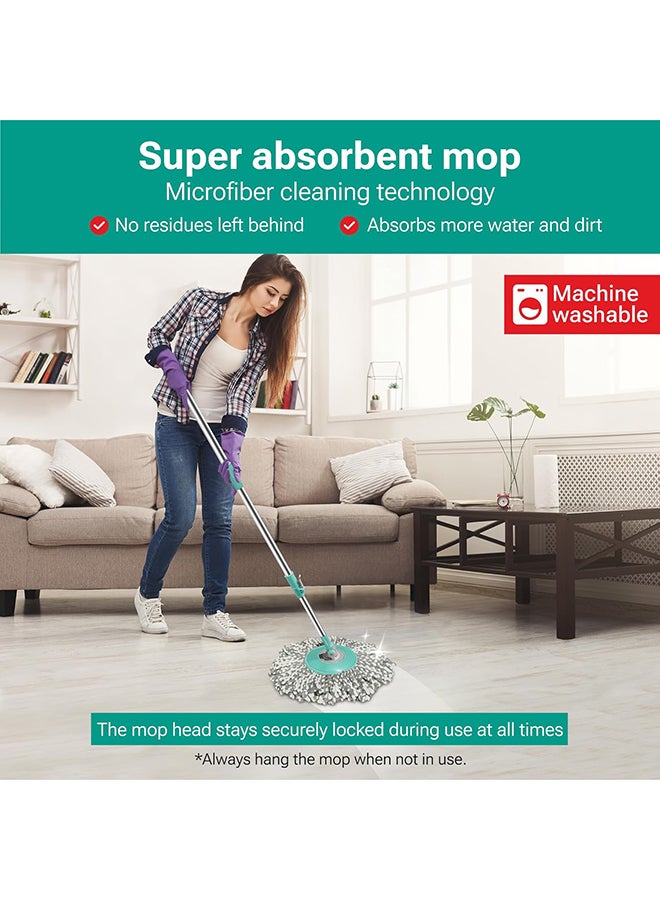 Milton Spin Mop and Bucket with 2 Microfiber Refill, Liquid Dispenser, Wringer Set - Extendable Handle 360° Spinning Mop for Floor Cleaning - Classic Aqua Green  - Image 3