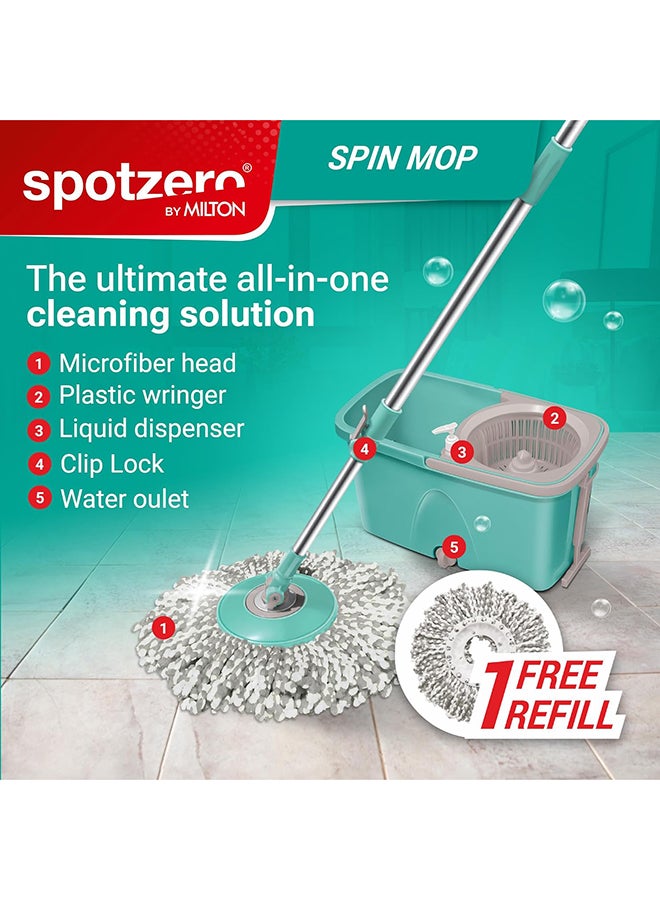 Milton Spin Mop and Bucket with 2 Microfiber Refill, Liquid Dispenser, Wringer Set - Extendable Handle 360° Spinning Mop for Floor Cleaning - Classic Aqua Green  - Image 2