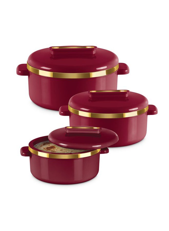 Curve Inner Stainless Steel Casserole Set of 3 (450 ml, 840 ml, 1300 ml), Maroon | BPA Free | Food Grade | Easy to Carry | Easy to Store | Chapati | Roti | Curd Maker Maroon 