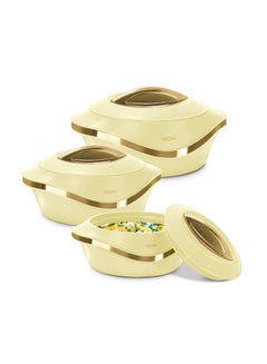 Milton 3-Piece Casserole Set (860ml, 1.27L, 1.96 L) Double-Walled Hotpot with PU Insulation & Stainless Steel Inner, Keeps Food Hot/Cold, Perfect for Serving Chapati, Roti & Mandi - Pearl Reg Ivory  - Image 1