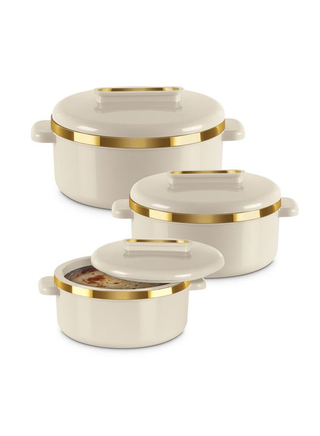 Milton Curve Inner Stainless Steel Casserole Set of 3 (450 ml, 840 ml, 1300 ml), Ivory | BPA Free | Food Grade | Easy to Carry | Easy to Store | Chapati | Roti | Curd Maker Ivory 