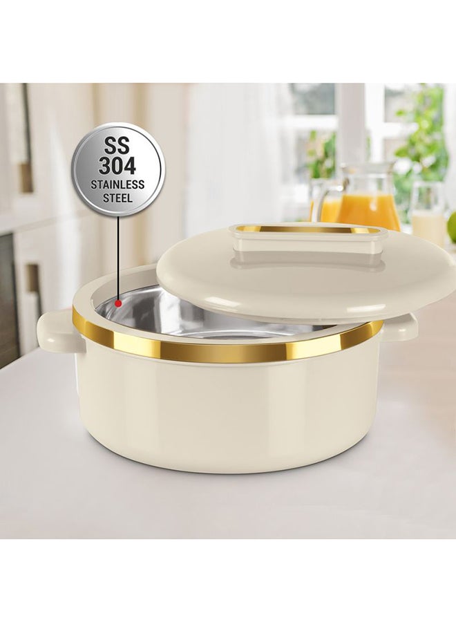 3-Piece Casserole Set (450ml, 840ml, 1.30L) Double-Walled Hotpot with PU Insulation & Stainless Steel Inner, Keeps Food Hot/Cold for Hours, Perfect for Serving Biryani & Roti - Curve Jr Ivory Set of 3