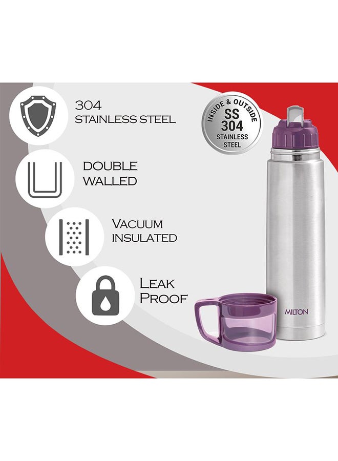 Milton - 1000ml Thermosteel Flask with Jacket, Keeps Drinks Hot and Cold for 24 Hours, 18/8 Stainless Steel, Double-Walled Vacuum Insulated Water Bottle with Inner Copper Coating - Glassy Purple - Image 1