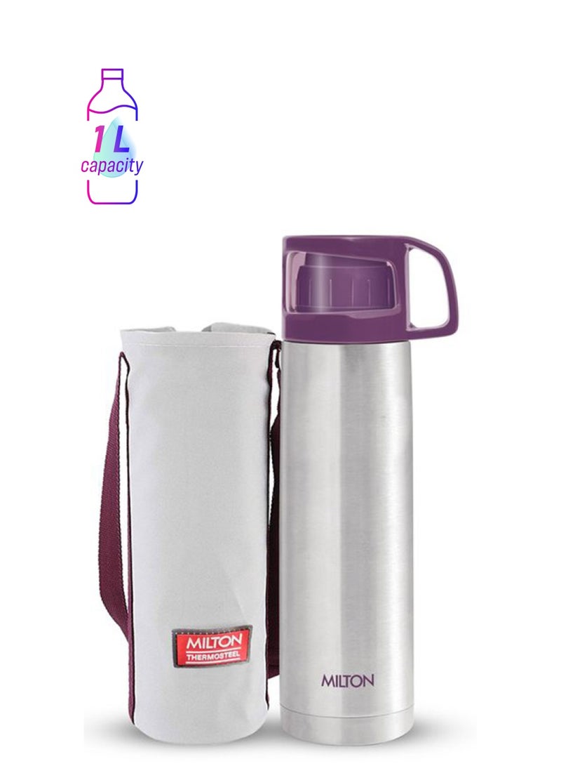 Milton 1000ml Thermosteel Flask with Jacket, Keeps Drinks Hot and Cold for 24 Hours, 18/8 Stainless Steel, Double-Walled Vacuum Insulated Water Bottle with Inner Copper Coating - Glassy Purple - Image 1