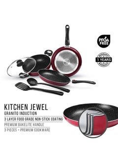 Milton Cookware Set of 6 - Fry Pan (24 cm/1.6 L), Kadhai with Glass Lid (24 cm/2.5 L), Tawa (25 cm), Nylon Ladle & Spatula, Induction & Flame Safe, Dishwasher Compatible - Kitchen Jewel Peach Set of 5  - Image 5