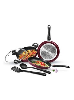 Milton Cookware Set of 6 - Fry Pan (24 cm/1.6 L), Kadhai with Glass Lid (24 cm/2.5 L), Tawa (25 cm), Nylon Ladle & Spatula, Induction & Flame Safe, Dishwasher Compatible - Kitchen Jewel Peach Set of 5  - Image 1