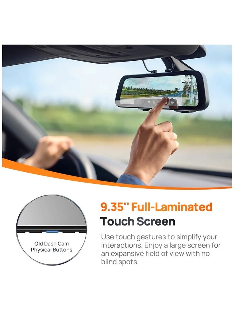 70mai - S500 Rearview Mirror DashCam,3K 1944P Front And FHD Rear,STARVIS 2 With Dual HDR, 9.35” IPS Touch Screen,G-Sensor,WiFi, Super Capacitor, Optional Parking Mode, Upto 128GB Supported - Image 1