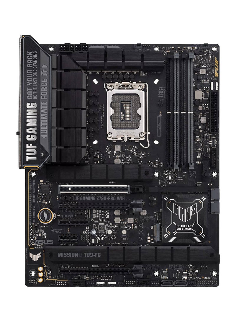 ASUS - TUF Gaming Z790-Pro Wi-Fi LGA1700 ATX Motherboard, Intel Z790 Chipset, 4x DDR5 Slots, 192GB Max Memory, 4x M.2 Slots, PCIe 5.0 x16 Slot, WiFi 6E with Asus WiFi Q-Antenna, Black | 90MB1FJ0-M0EAY0 - Image 1