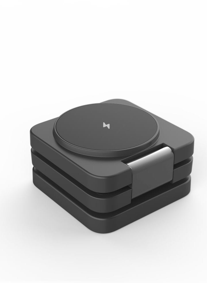 porodo - 3in1 Magsafe Wireless Foldable Fast Charger 15W - Black - Image 1
