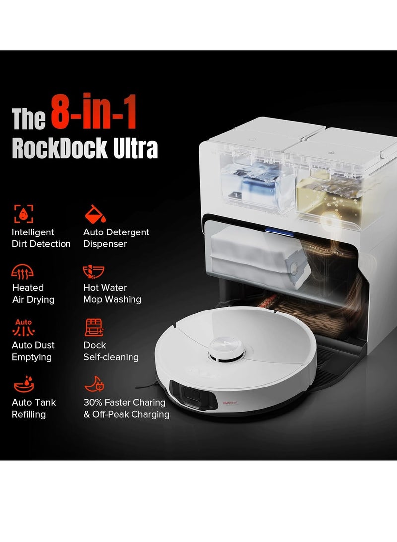 roborock - Robot Vacuum and Sonic Mop S8 MaxV Ultra,10000 Pa Suction, Corner to Edge Deep Cleaning, Hot Air Self-Drying,Auto Empty&Refill,Detergent Dispenser,Obstacle Avoidance,White 4 L 60 W S82USV+EWFD13HRR White - Image 1