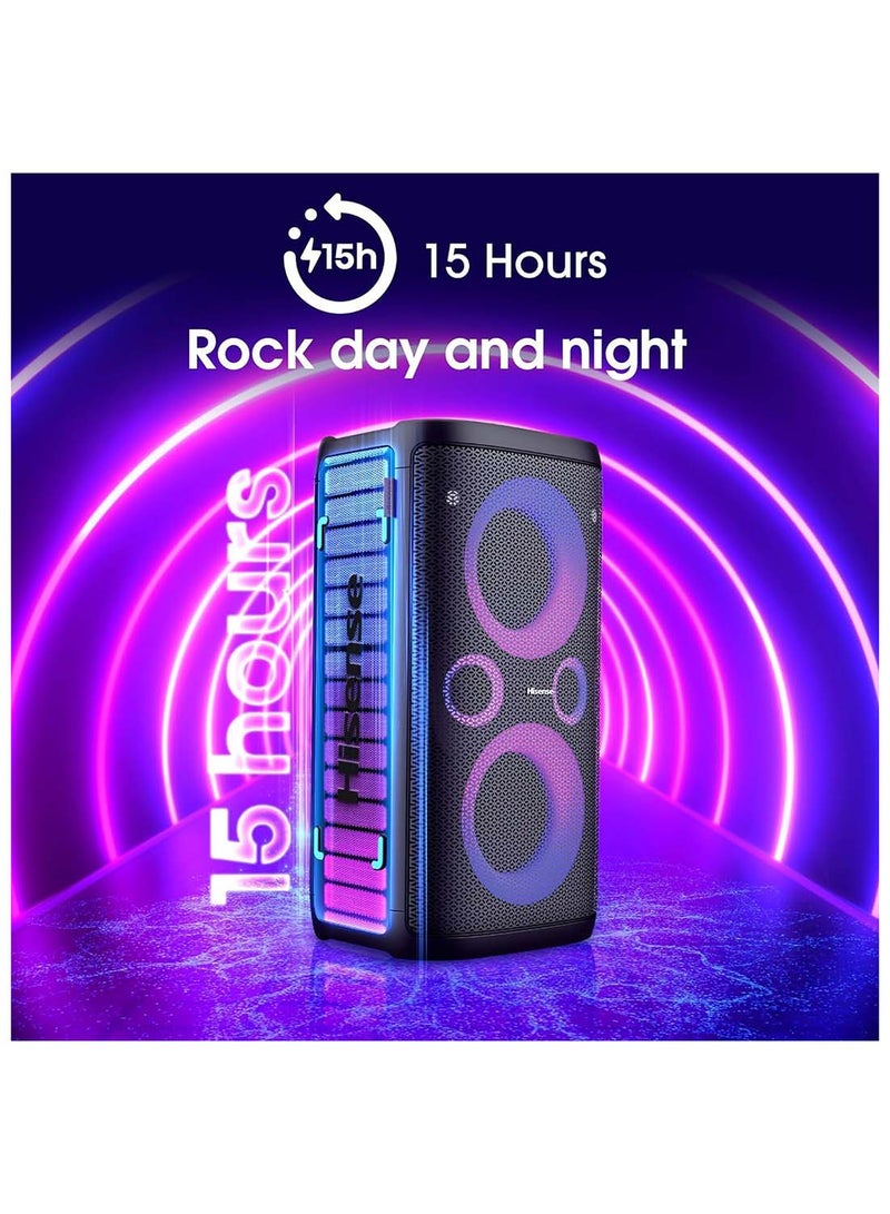 Hisense - Ultimate Wireless Outdoor/Indoor Party Speaker With Subwoofer, 2.0CH, 300W, IPX4 Waterproof,15 Hour Long-Lasting Battery, Bluetooth5.0, DJ And Karaoke Mode HP 100 Black - Image 1