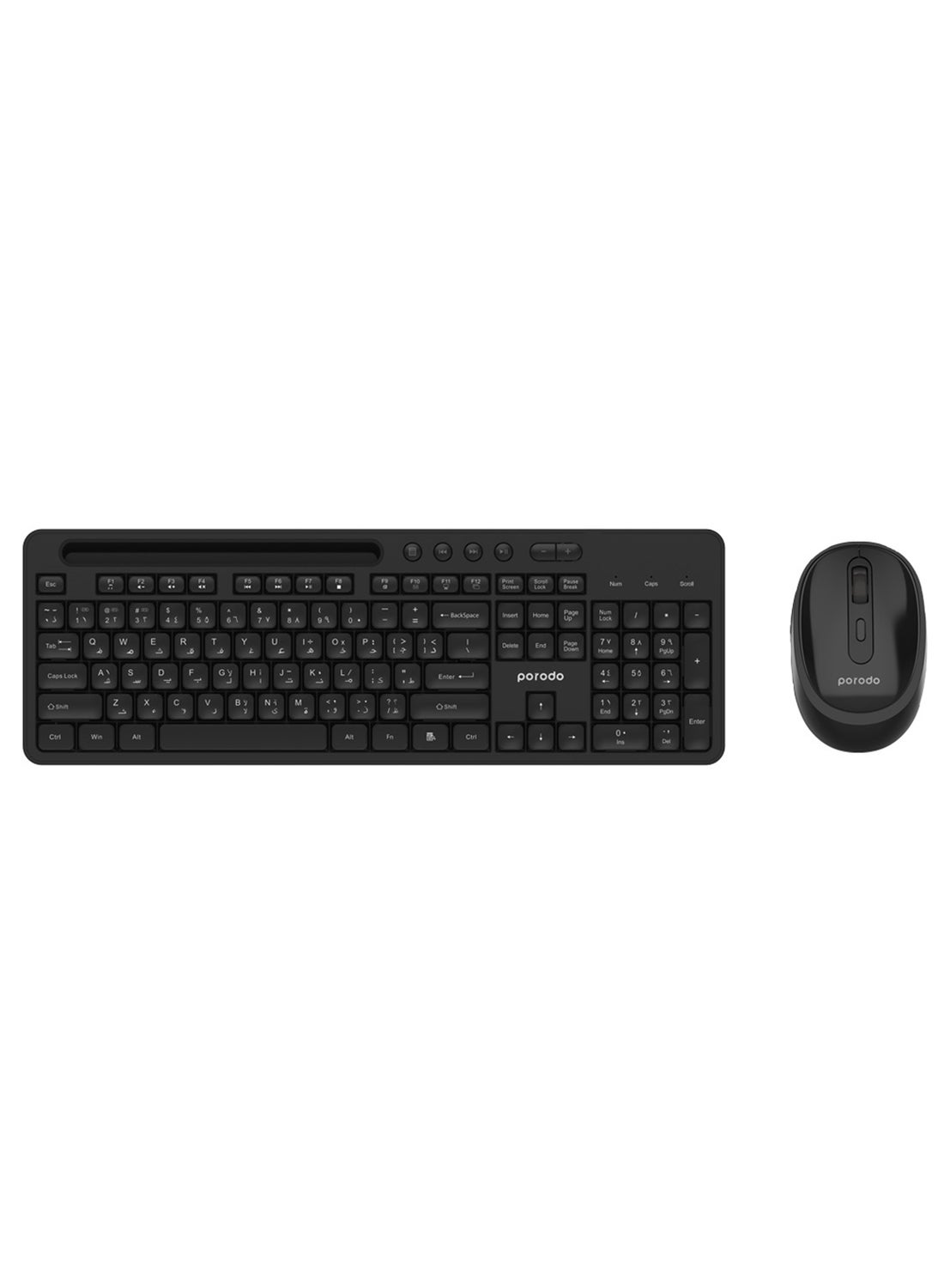 Wireless 2.4G+BT Keyboard With Pen/Phone Tray And Mouse Black 