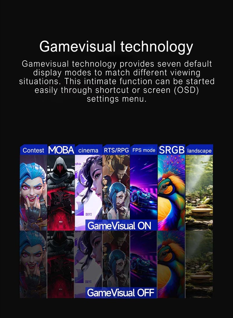 23.8 Inch Gaming Monitor, 180Hz Refresh Rate And 1ms Response Time, Built-In Speakers, Ergonomically Designed Stand, The Angle Can Be Adjusted At Will Black