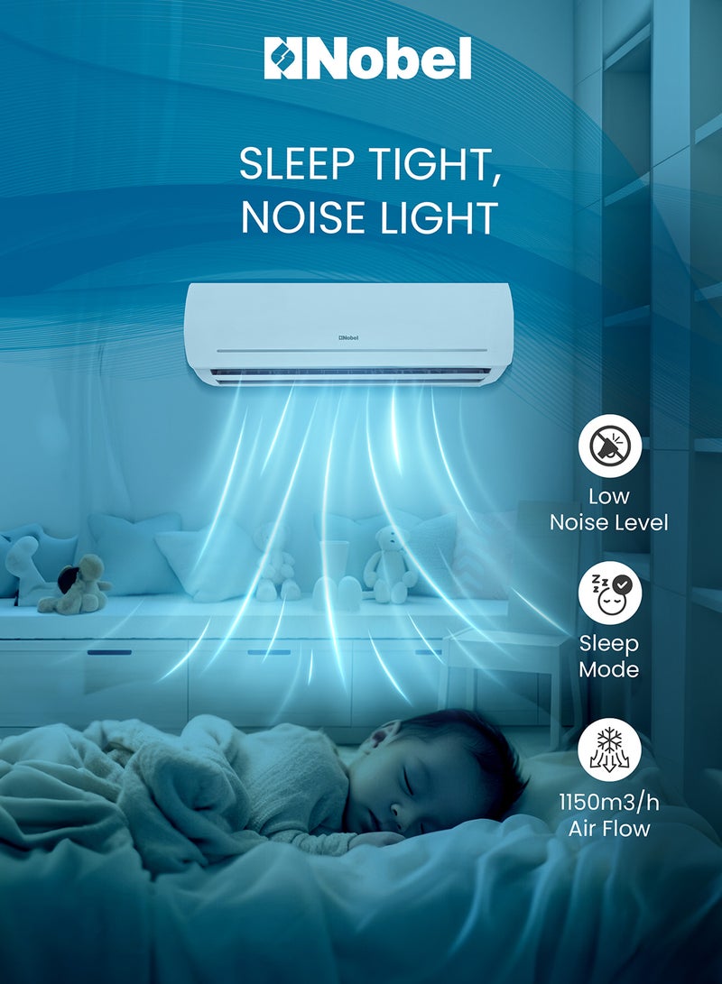 24000 BTU Btu/h Capacity Split Air Conditioner, Cooling Only, T3 Climatic Condition, R410A Refrigerant, Auto Clean, Auto Restart, Turbo Operation, Rotary, Gold Fin, Remote Control NSAC24T3 White