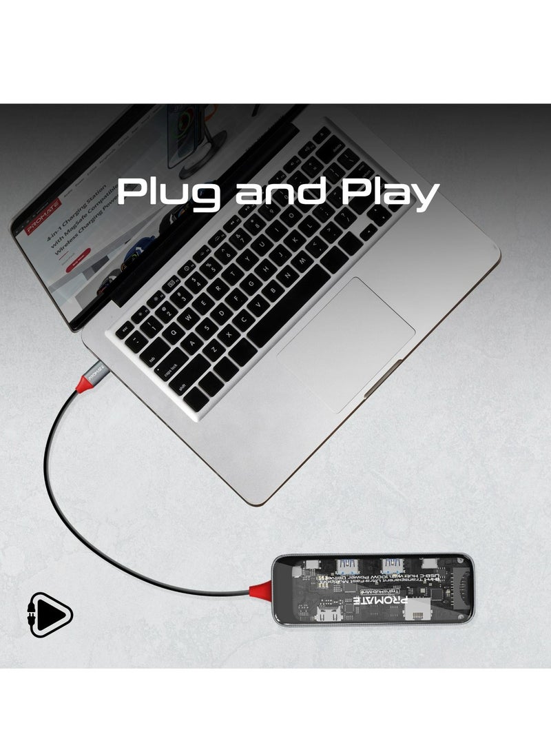 بروميت - موزع USB-C، موزع متعدد الشاشات شفاف 8 في 1 مع منفذ HDMI بدقة 4K، وشبكة LAN بسرعة 1000 ميجابت في الثانية، وفتحة بطاقة SD/TF، ومنفذي USB-A بسرعة 5 جيجابت في الثانية، ومنفذ USB-C، وتوصيل طاقة USB-C بقوة 100 وات لأجهزة MacBook Pro وDell وTransHub-Mini - Image 1