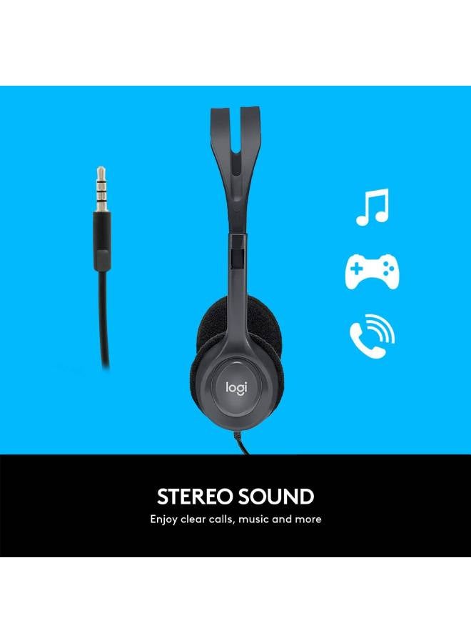 Logitech - H111 Wired Headset, Stereo Headphones With Noise-Cancelling Microphone, 3.5 mm Audio Jack, PC/Mac/Laptop/Smartphone/Tablet Black/Grey - Image 1
