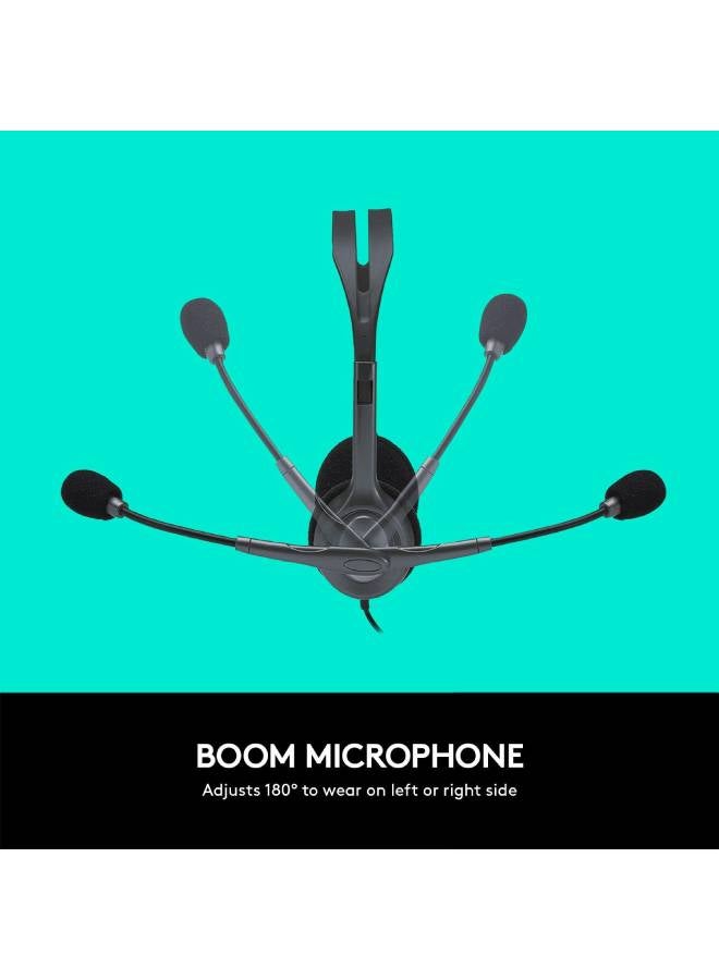 Logitech - H111 Wired Headset, Stereo Headphones With Noise-Cancelling Microphone, 3.5 mm Audio Jack, PC/Mac/Laptop/Smartphone/Tablet Black/Grey - Image 1
