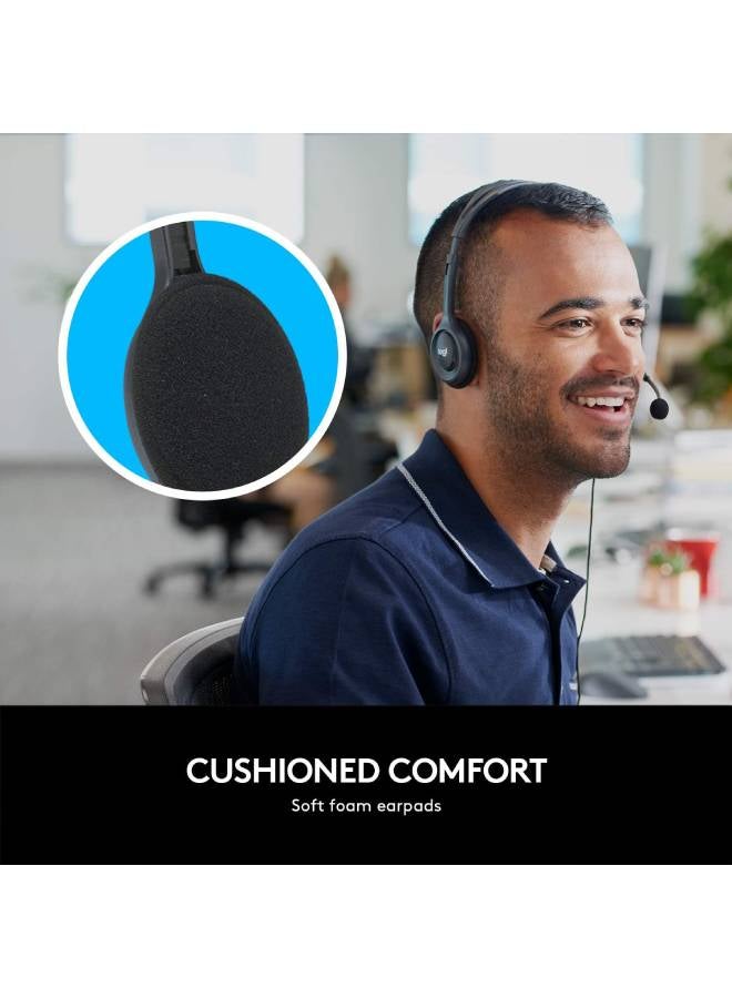 Logitech - H111 Wired Headset, Stereo Headphones With Noise-Cancelling Microphone, 3.5 mm Audio Jack, PC/Mac/Laptop/Smartphone/Tablet Black/Grey - Image 1