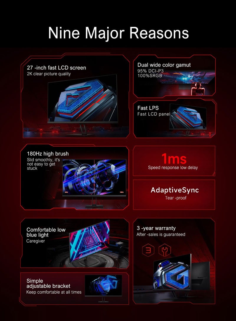 Xiaomi - G27Q Redmi Series LED-Monitor Gaming 27" 2k Ultra-Clear Picture 180Hz High Refresh Rate 1ms Response Fast IPS black - Image 1